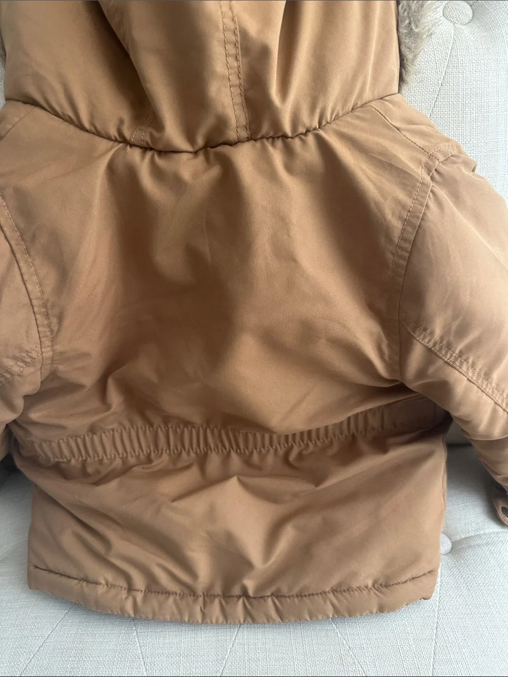 Carter's Tan Hooded Puffer Coat with Faux Fur Trim